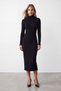 Women's black high neck slit midi length steel knitted dress alc-x15878 - 2