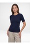 10878 Basic Crew Neck Buttoned Sweater-Navy Blue - 3