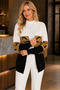Women's V-Neck T-Sleeve Long Sleeve Open Front Leopard Detailed Color Block Stylish Soft Casual White Coffee Black Knitwear Cardigan