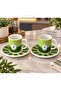 Green Bird Patterned Porcelain Luxury Turkish Coffee Cup Set for 2 People - Stylish Presentation Cup