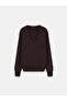 10879 V-Neck Wool Blend Sweater-Dark Brown - 5