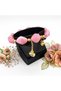 Women's Pink Quartz Color Bracelet with Heart and Evil Eye Bead Pendant and Gold Color Apparatus - 3