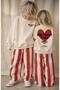 100% Cotton Back Heart Printed Sweatshirt and Red Striped Sweatpants Double Set for Kids - 2
