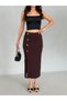 Brown Button Detailed Slit Midi Pencil Skirt - 3