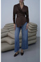 Tie-Detail Satin Blouse Brown - 6