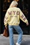 Women's Oversize Sweatshirt Wyo Ny Printed Yellow – Crew Neck, 3 Thread Raster Fleece - 2