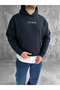 Navy Blue Hooded Oversize Premium Snake Print Sweatshirt - 4