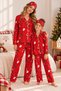 Red Christmas Patterned Long Sleeve Button Front Shirt Collar Mother Daughter Pajama Set - 2