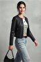 Pb Women's Black Plain Leather Jacket - 5