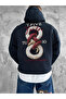 Navy Blue Hooded Oversize Premium Snake Print Sweatshirt