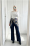 Women's Double Crepe Fabric High Waist Spanish Flare Pants 100 cm