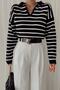 Polo Collar Striped Knit Sweater - 3