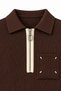 Coffee Contrast Zipper Detailed Ribbed Polo Collar Short Sleeve Knitwear - 3