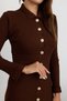 Polo Collar Long Sleeve Buttoned Ribbed Knitted Midi Dress - 3
