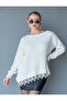 Asymmetrical Cut Hem Lace Trim Knit Sweater