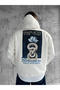 White Hooded Oversize Premium Simplicity Snake Print Sweatshirt - 2