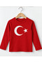 Long Sleeve Crescent and Star Flag Printed April 23-October 29 Republic Day Red Children's T-Shirt