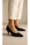 Marie Women's Black Suede Genuine Leather Lining 4 cm Heeled Stiletto Shoes - 5
