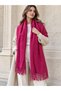Fuchsia 200X70 cm Women's Soft Textured Tasseled Solid Color Shoulder Shawl Sal1333 - 2
