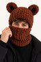 Men's Puffy Balaklava with Ears Knitted Hooded Neck Warmer Brown Winter Beanie Scarf