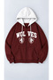 Unisex Wolves Printed Burgundy White Patchwork Color Hooded Zippered Cardigan