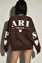 Women's Oversize Sweatshirt Paris 3D Printed Brown – Crew Neck, Printed on Sleeves and Back, 3 Yarns
