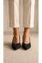 Marie Women's Black Suede Genuine Leather Lining 4 cm Heeled Stiletto Shoes - 6
