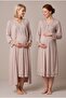 Women's Beige Long Sleeve Lace Maternity Nightgown Set with Easy Nursing Features and Robe