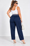 Plus Size Elastic High Waist Lace-Up Women's Trousers with Pockets - 4
