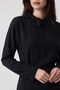 Black Long Sleeve Midi Dress with Tie Detail at the Collar - 2
