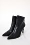 Black Back Zipper Pointed Toe Boots 25408 - 2