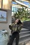 Khaki Circular Neck Baklava Pattern Knit Sweater
