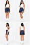 Faux Leather Navy Blue Slit Mini Skirt - 4