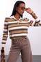 Brown Polo Collar Striped Sweater 261146 - 3