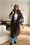 Brown Plaid Lined Slit Long Oversized Trench Coat - 3881 - 2