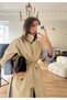 Beige Plaid Lined Slit Long Oversized Trench Coat - 3881 - 3