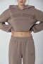 Brown Simplicity Hooded Crop Sweatshirt - 3