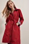 5808 Trench Coat with Waist Tie - Claret Red - 2