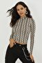 Women's Stone Half Fisherman Zebra Pattern Blouse LPP1133 - 2