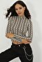 Women's Stone Half Fisherman Zebra Pattern Blouse LPP1133 - 6
