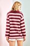 Women's Red Pink Striped Polo Collar Sweatshirt 30231025 - 6