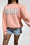 Pembe Nakışlı Basic Örme Şardonlu Sweatshirt - 3