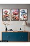 Red and Blue Flowers 3 Piece Wooden Framed Painting Act - 3
