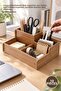 10 Pieces Wooden Desk Organizer Box – Divided Desk Organizer, Pen Holder and Makeup Organizer, Portable Wooden Desk Organizer