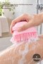 4-Piece Bath Scrubber with Reservoir – Silicone Massage Shower Scrubber 80ml Body Wash Gel Dispenser with Reservoir Pink/Blue Shower Pouf