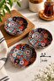 Authentic Patterned 4-Piece Presentation Set - 3-Piece Snack Bowl, Sauce Bowl, and Oval Presentation Tray - Unbreakable Coffee Side Dish Serving Set - Luxurious Kitchen and Dowry Gift with Traditional Motifs - 2
