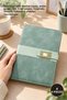 4 Undated Agenda Notebooks – Thermo Leather Cover Water Green, Lined 106 Sheets, Magnetic Closure, Notebook Planner