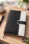 5 Pieces Undated Agenda Notebook – Black and White Thermo Leather Cover, Lined 106 Sheets, Magnetic Closure, Notebook Planner