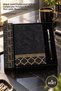 4-Piece Leather Notebook Pen Set – Black Gold Patterned Boxed Gift, Corporate Printed Notebook Pen Metal Roller