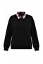 Siyah Dokuma Garni Detaylı Oversize Kalıp Polo Yaka Kalın Polarlı Örme Sweatshirt TWOAW26SW00116 - 5